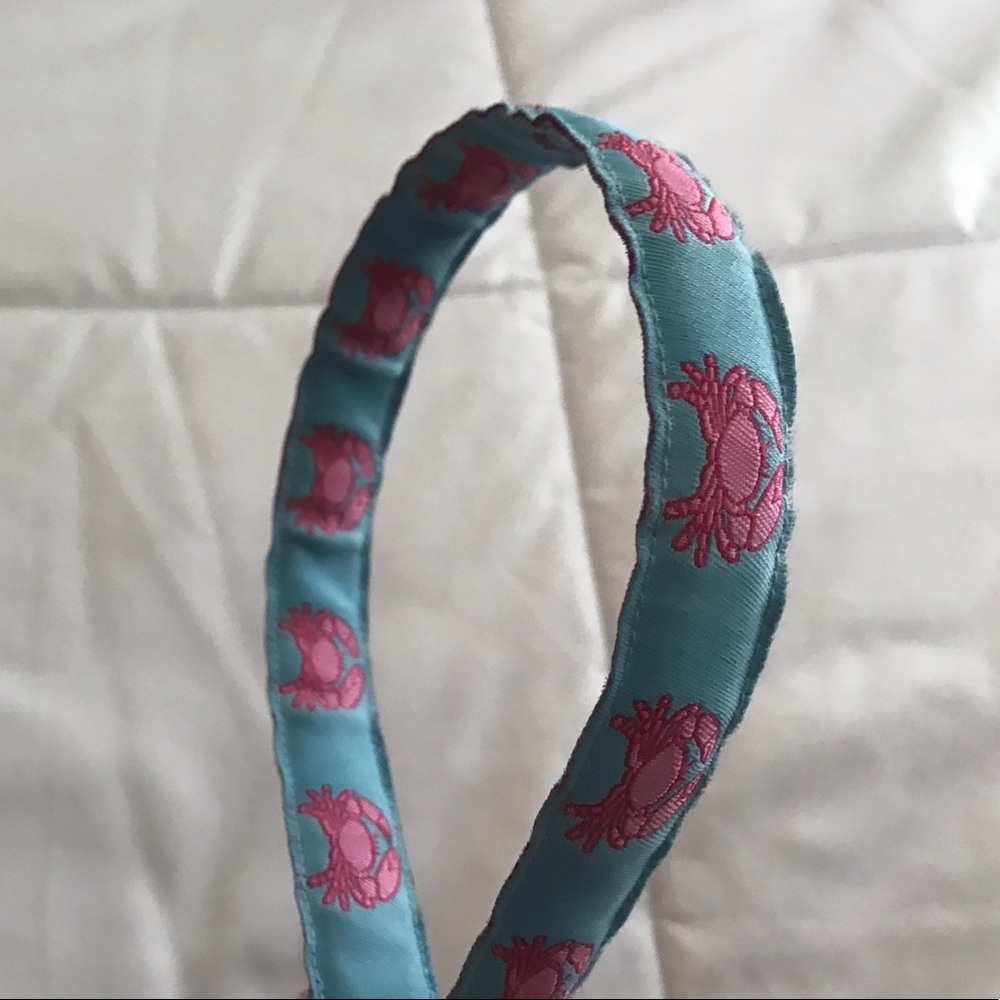 light blue and pink crab patterned headband